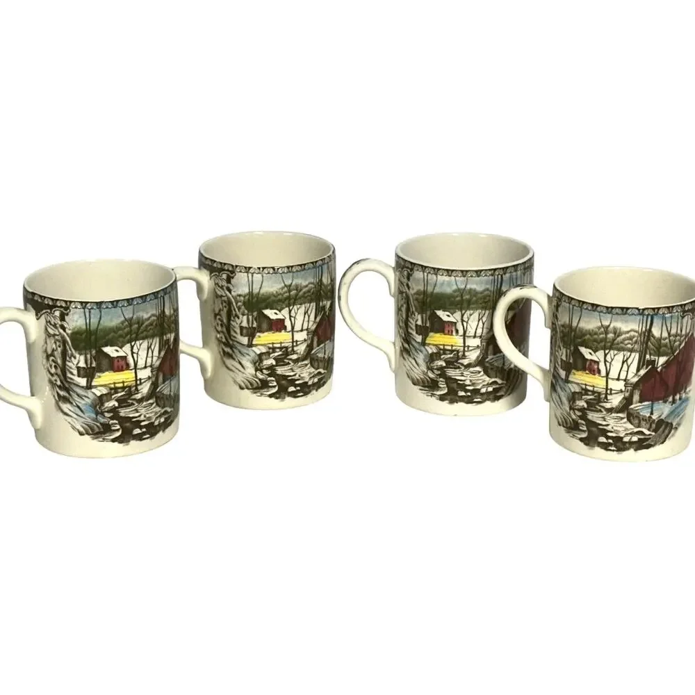 Johnson Bros Friendly Village England Vintage Ice House Demitasse Cups-Set of 4